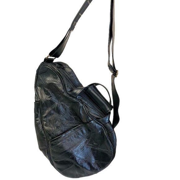 Vintage Comfort Gary Backpack Black Pear Shaped Saddle Crossbody Bag Handbag - Picture 3 of 8